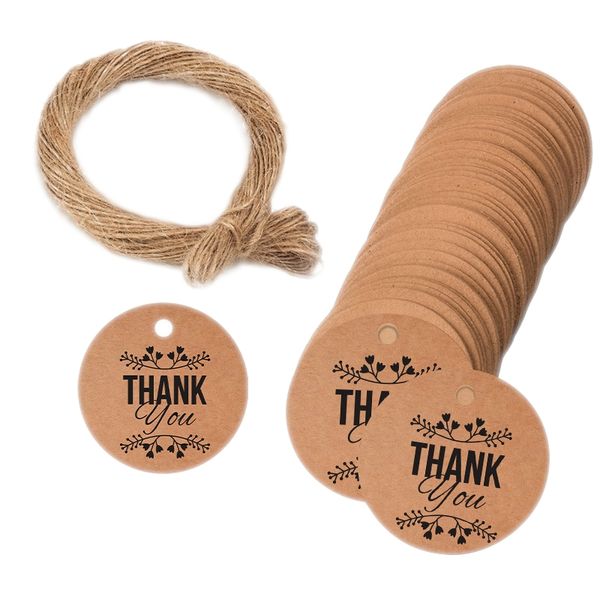 Cre8tive 100PCS Round Thank You Tags With Twine (Brown)