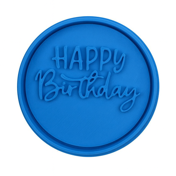 Happy Birthday Fondant Stamp - 3D Printed - Blue (6 cm)