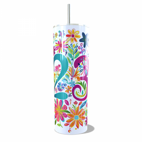 Beautiful 23 Birthday Skinny Flower Tumbler