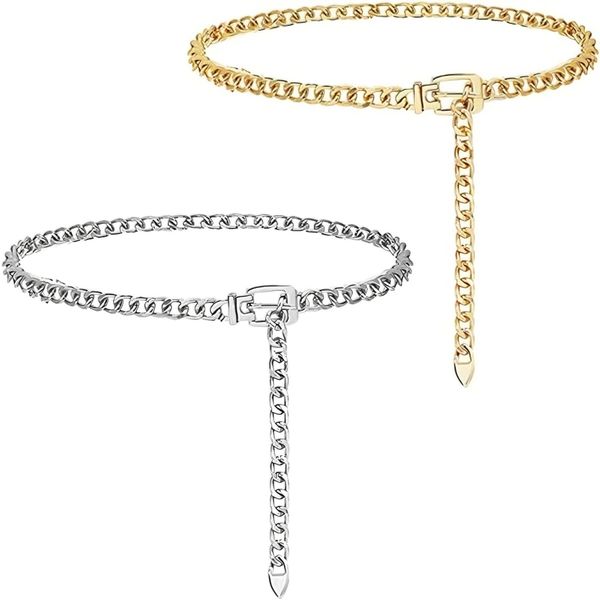 Ladies Long Belt Accessory with Adjustable Hook Waist Chain Belts - 2 Piece