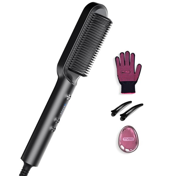 Hair Straightener Brush, 5 Temps, 20s Fast Heating, Dual Voltage