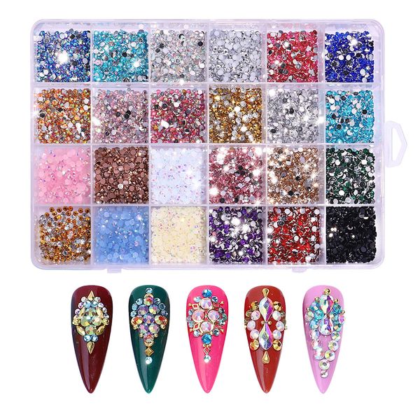24 Grid Flat Resin Nail Rhinestones 3500 Pcs Nail DIY Nail Decorations