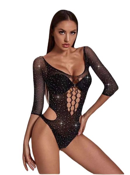 Body Stocking Sparkle Rhinestone Fishnet Teddy Lingerie