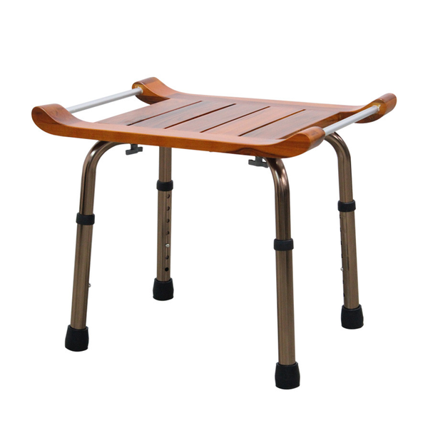 Wooden Waterproof Shower Stool Bench Adjustable Aluminum Alloy Stool Legs.