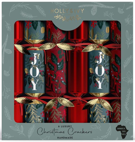 Holly &amp; Ivy Christmas Crackers - Luxury Traditional Joy &amp; Berries