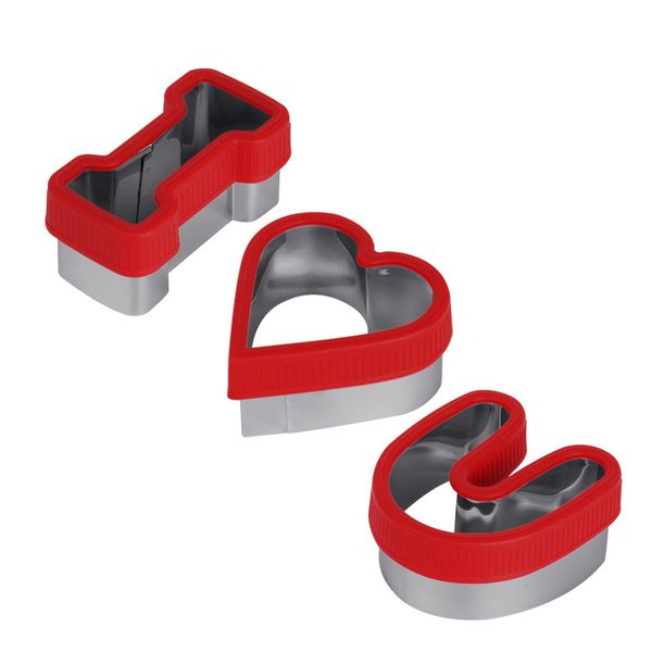 Valentine's Day cookie cutter set, 3pcs stainless steel with red handles