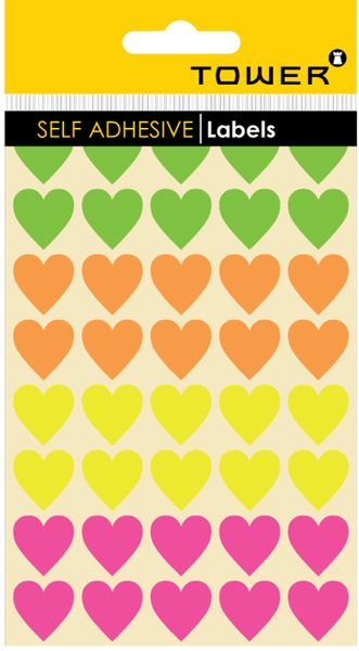 Tower 19mm Fluorescent Mixed Colour Love Heart stickers, 160 Sticker hearts