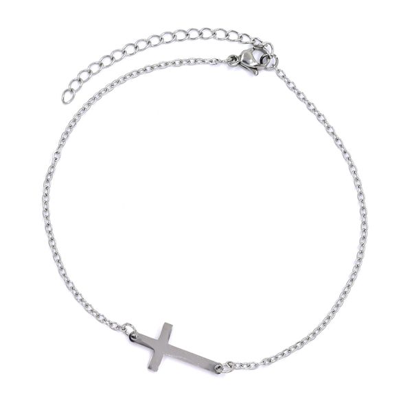 Steel My Heart Waterproof Long Stem Cross Charm Stainless Steel Anklet