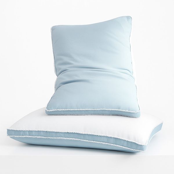 Kids Soft Fiber Pillow with Lace Trim - Blue and White Standard