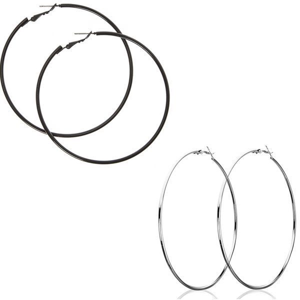 Azov™ Large Hoop Earrings - Silver &amp; Black - Set of 2