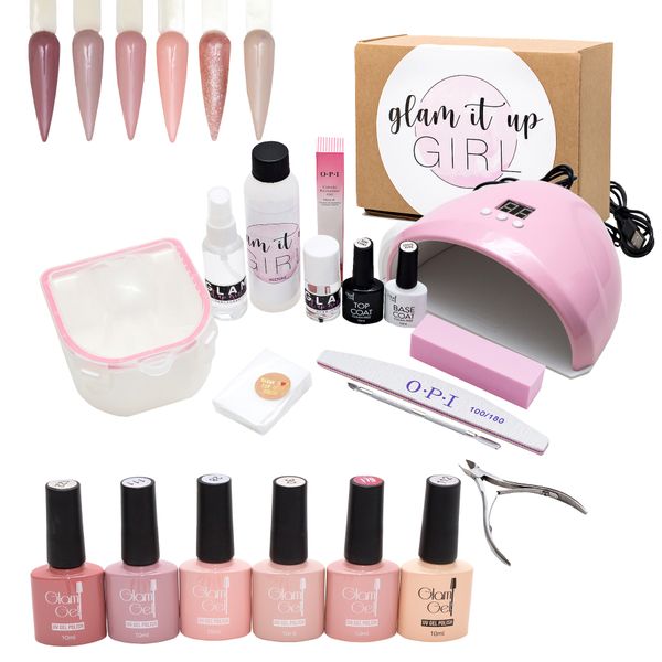 High Quality UV/LED Glam Gel Nail Polish Starter&amp;Soak Off Kit 19 White Lamp