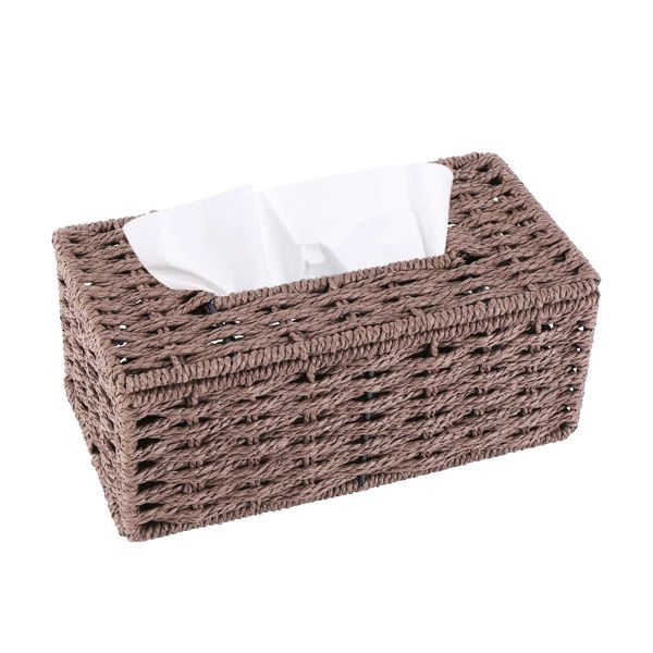 Rattan Tissue Box Vintage Napkin Holder Desk Decoration (Coffee)