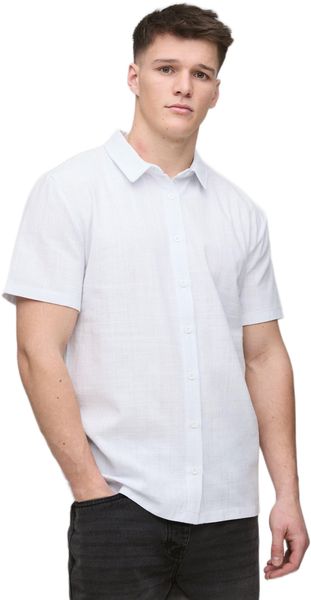 boohooMAN - Men's Tall Fit Linen Regular Fit Short Sleeve Shirt - White
