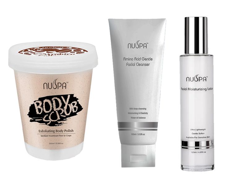 Nuspa Aribica Body Scrub + Amino Acid Facial Cleanser + Moisturizing Lotion