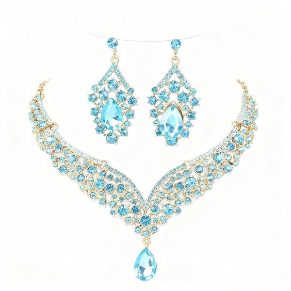 Luxury Multi-Color Crystal Statement Necklace and Earrings Set - Elegant
