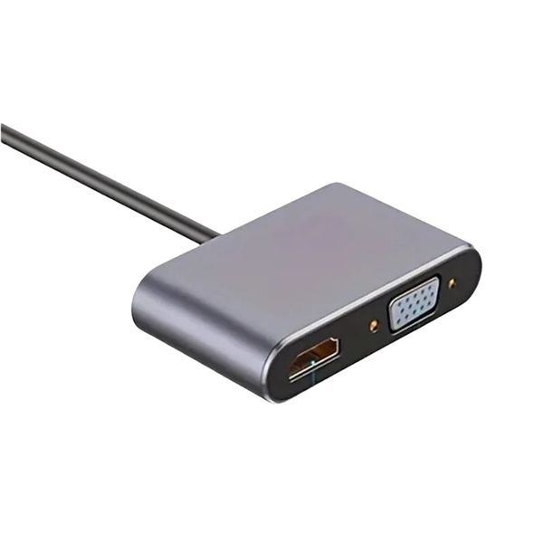 4-in-1 Type-C Hub with HDMI VGA USB PD Compatible with PC Laptop Gray