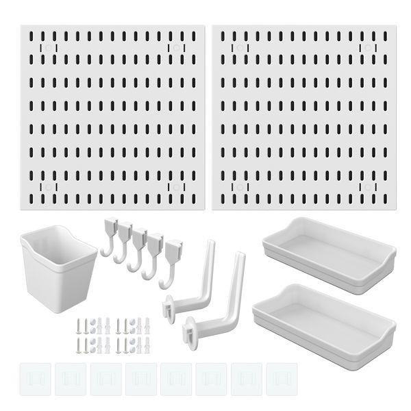 Pegboard Set 01: 2-Piece White Square Pegboards and Accessories