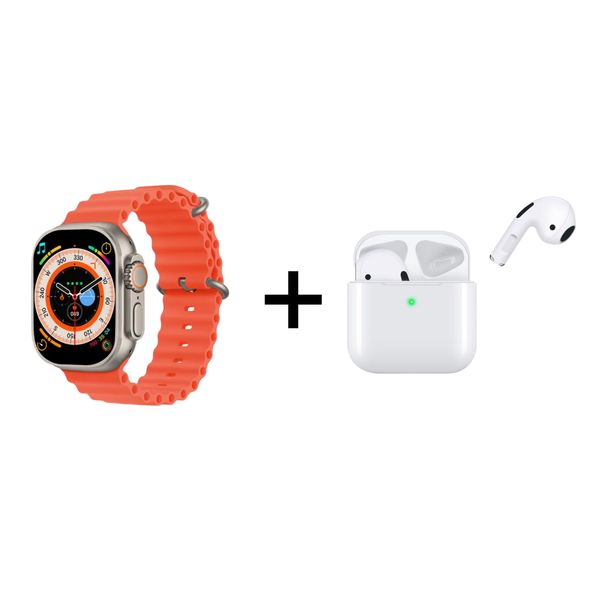 Orange - Fitness Tracker Smart Watch &amp; TWS Wireless Earphones Combo