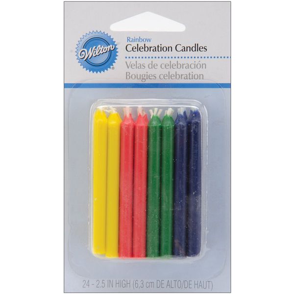 Wilton 24 Rounds Rainbow Candles Multi-Colour Birthday Party Cake Decoration