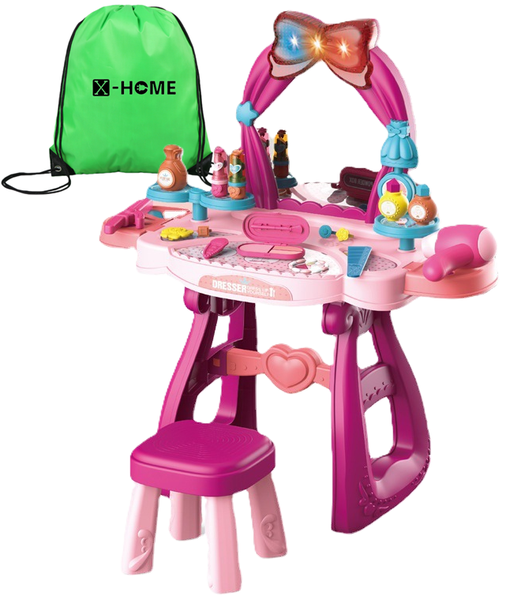 X-HOME Kids Dressing Table with Mirror &amp; Stool -Pretend Play Hair &amp; Make-Up