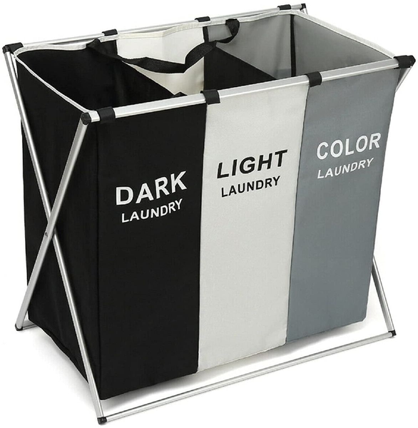 Large 3-Compartment Laundry Sorter Basket (Dark, Light, Color)