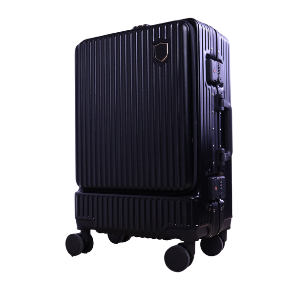 Black 55cm Carry-On - Aluminium Frame, 4 Spinner Wheels, Zipperless Lock