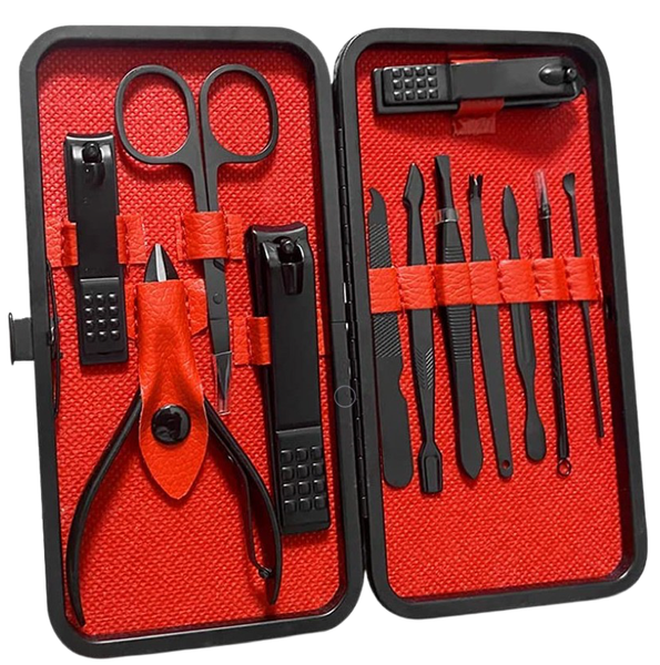 12 Piece Manicure and Pedicure Nail Clipper Set With Travel Case - Black