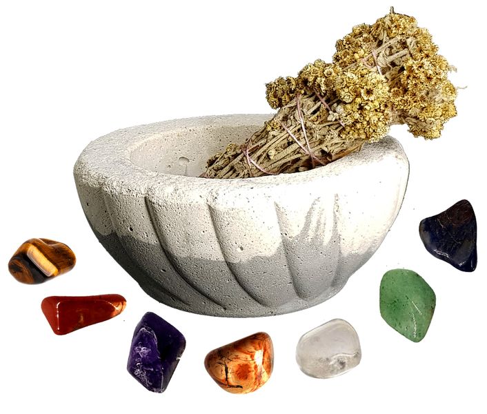 Grey Cement Smudge Bowl,Imphepho Smudge Wand &amp; C image