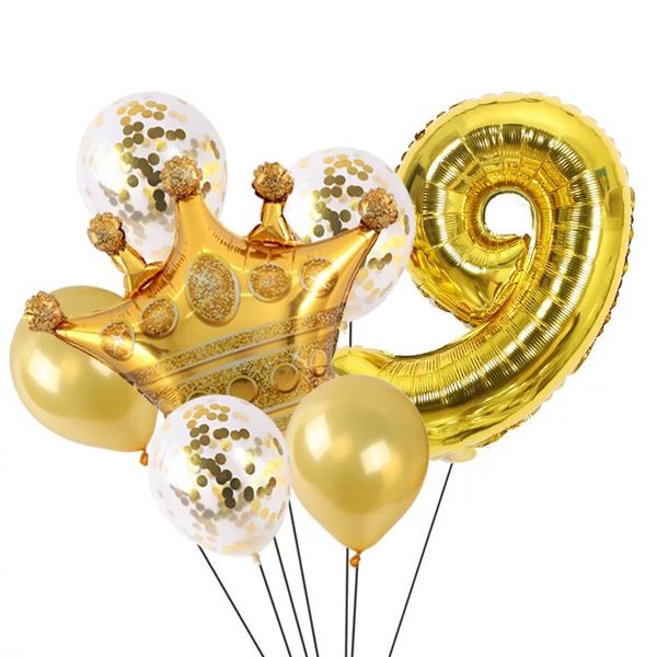 Crown Birthday Balloon Set Number-9 Gold