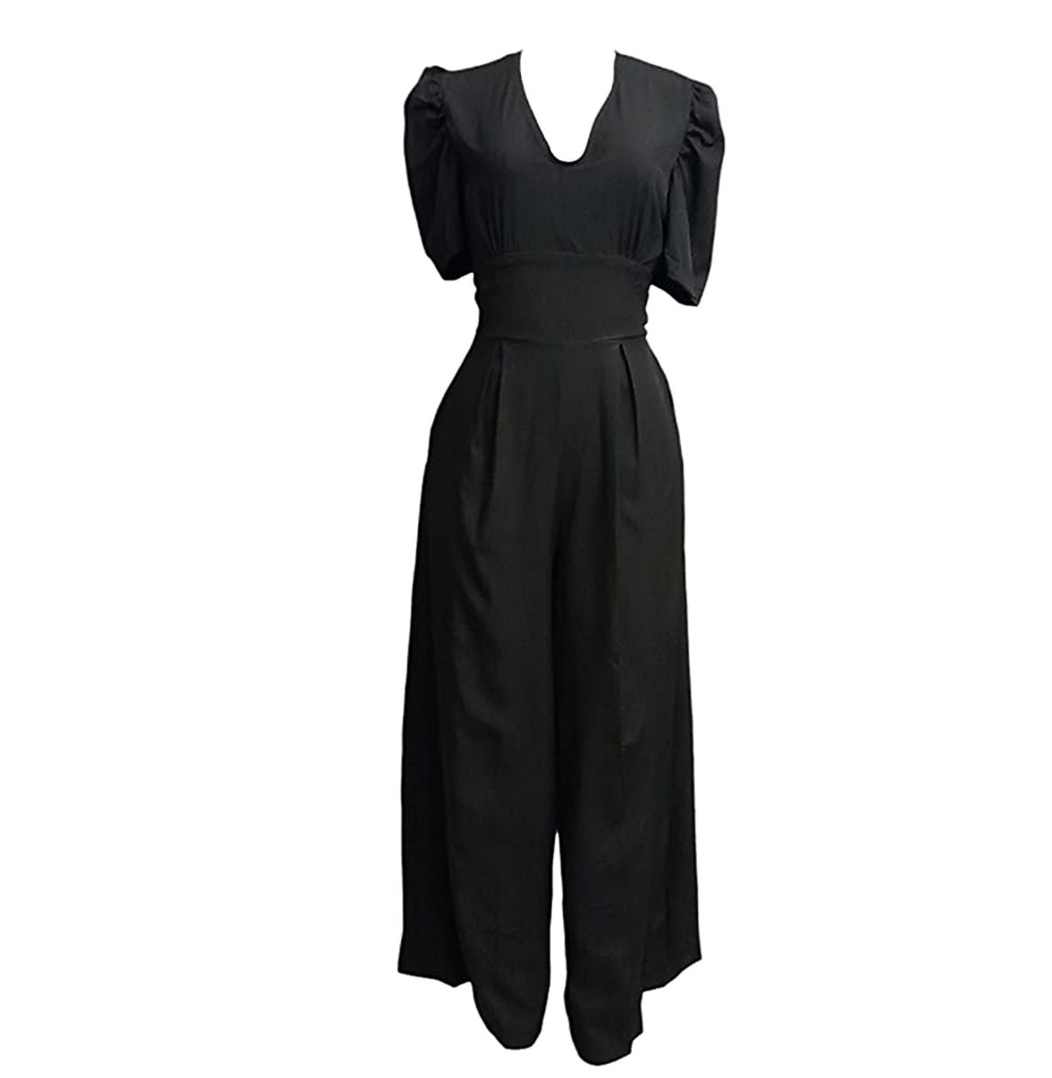 Ladies Black V-Neck Jumpsuit- Puff Sleeve | Shop Today. Get it Tomorrow ...