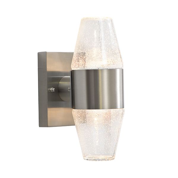 Metal and Glass Light Satin Chrome Outdoor Wall Light