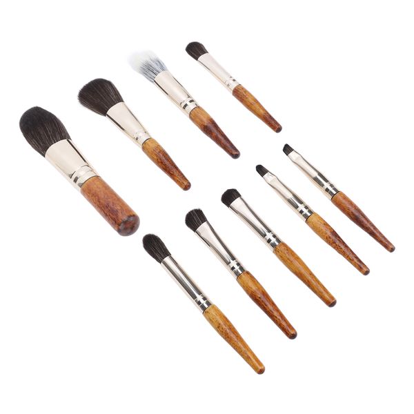 Travel Makeup Brush Set 9 Pcs Portable Wood Handle