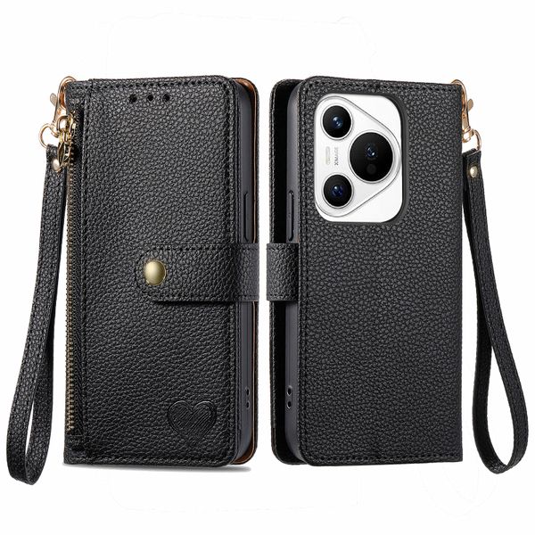 RFID Zip Leather Wallet Case Compatible With Huawei Pura 70 Pro Cover