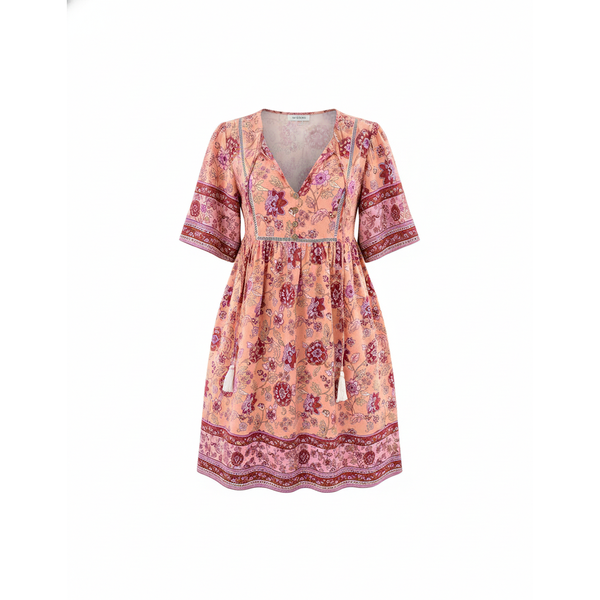 Printed Short Sleeved Dress - Pink