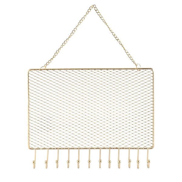 Metal Grid Rectangle Wall Shelf Jewelry Holder Display Rack,25X21cm
