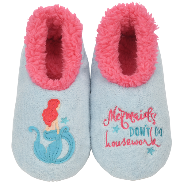 Snoozies Ladies Fleece Slippers Mermaids dont do Housework - Nonskid Soles