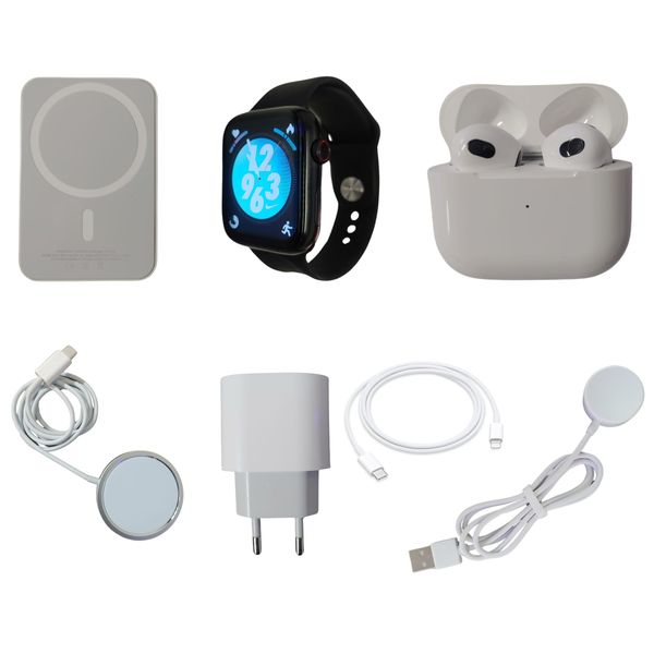 6-in-1 Set: BT Earphones, Power Bank, Smartwatch with MagSafe Charging