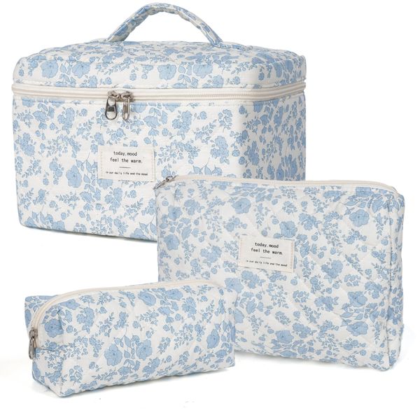 Large Floral Quilted Cotton Makeup Bag Travel Toiletry Bag for Women