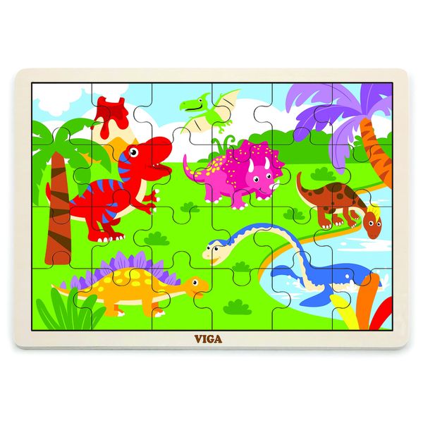 Viga 24 Piece Dinosaurs Wooden Puzzle with tray