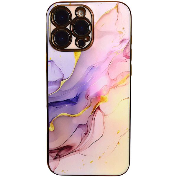 Phone Case with Marble Print Compatible with Iphone 16 Pro - Purple and Gold