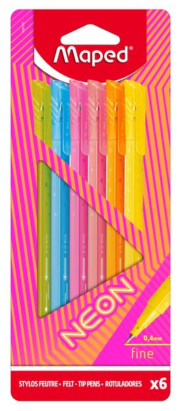 Maped Neon Felt Tip Graph Pep's 0.4mm Pens - 6's
