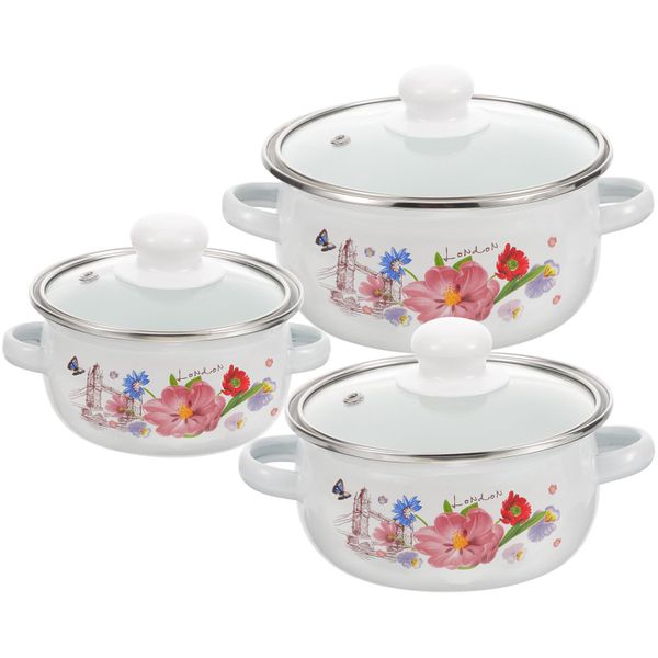 3-Piece Vintage Enamel Soup &amp; Stew Pot Set
