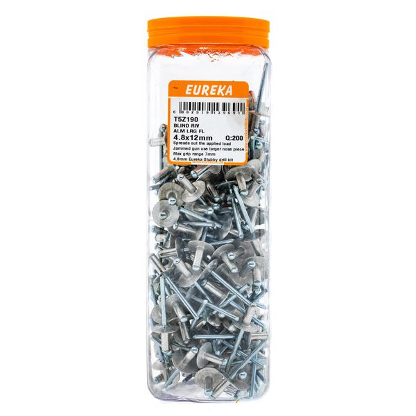 EUREKA Blind Rivet Aluminium Large Flange 4.8 x 12mm Q:200 T5Z190