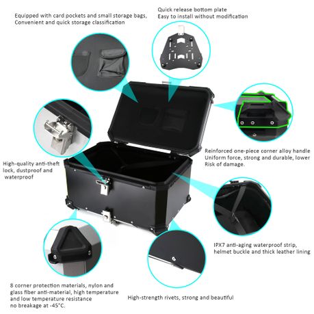 High-Capacity Motorcycle 52L Rear Top Case For Helmet Storage Case