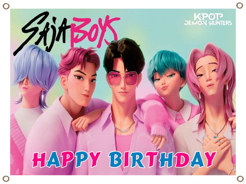 Saja Boys K-Pop Demon Hunters Birthday Banner - PVC Banner 1.3mx900mm
