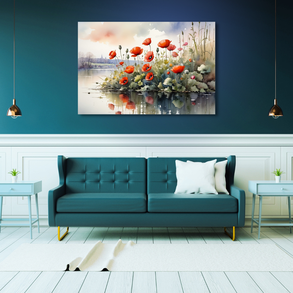 Canvas Wall Art Decor - River Poppies Artwork