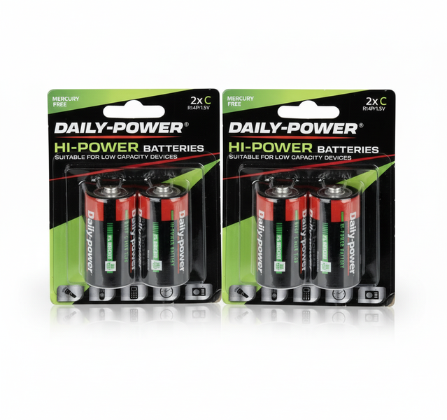 Daily Power C Size Alkaline Batteries - 2 Piece R14P - 2 Pack