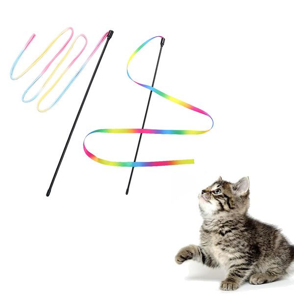 2 Pack Interactive Cat Rainbow Wand Toys,Interactive Cat Teaser Wand
