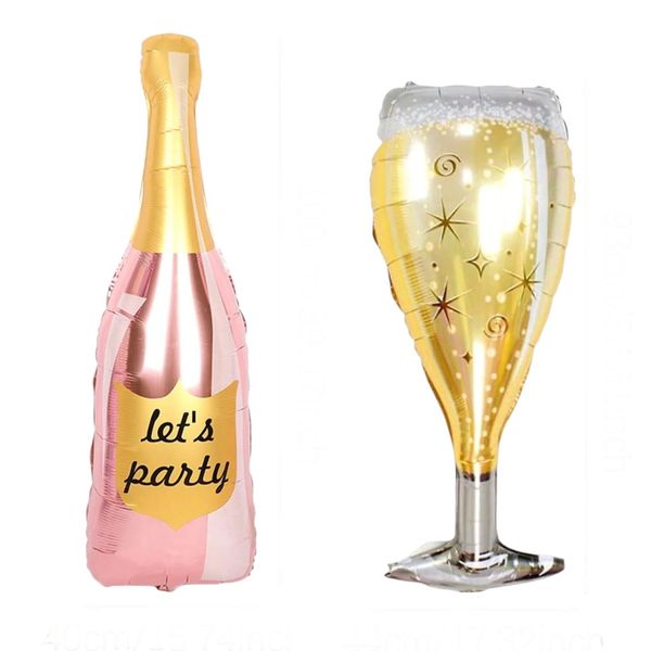 4-Piece - Champagne Bottle &amp; Glass Foil Balloon Set - Multicolor