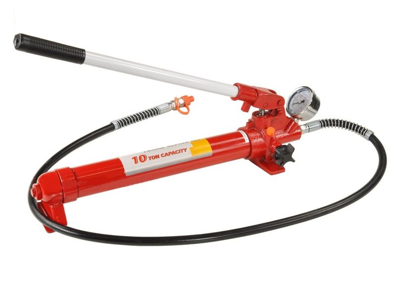 Big Red Hydraulic Pump with Pressure Gauge and Hose 10 Ton